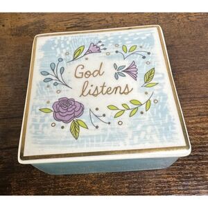 Hallmark Prayer Box‎ Blue Floral Box Inspirational God Listens Trinket Box